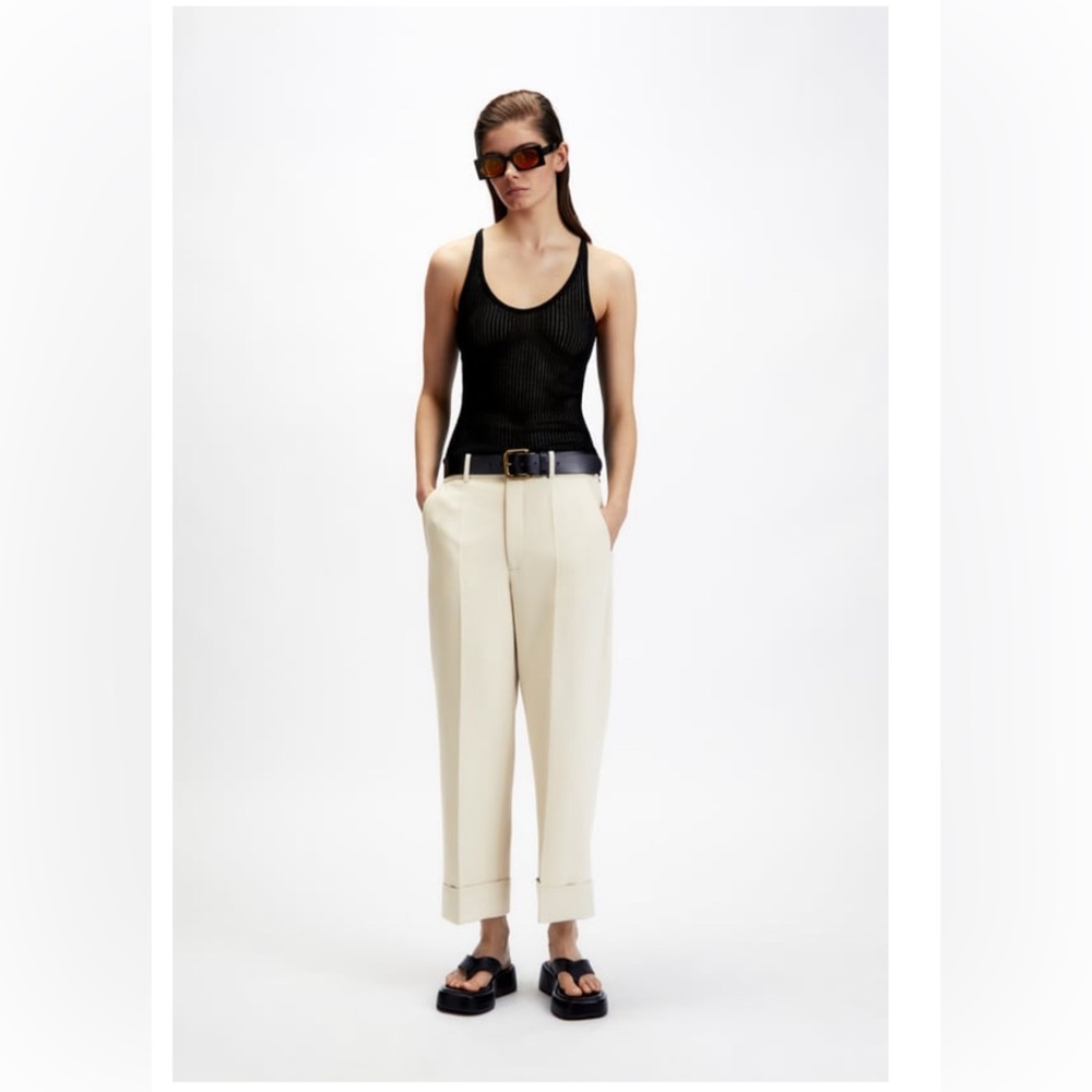 Zara Straight Leg Pants With Topstitching